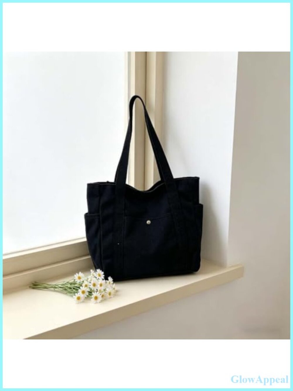 Large Capacity Canvas Tote Bag Multi Pocket Shoulder Handbag Daily Commute